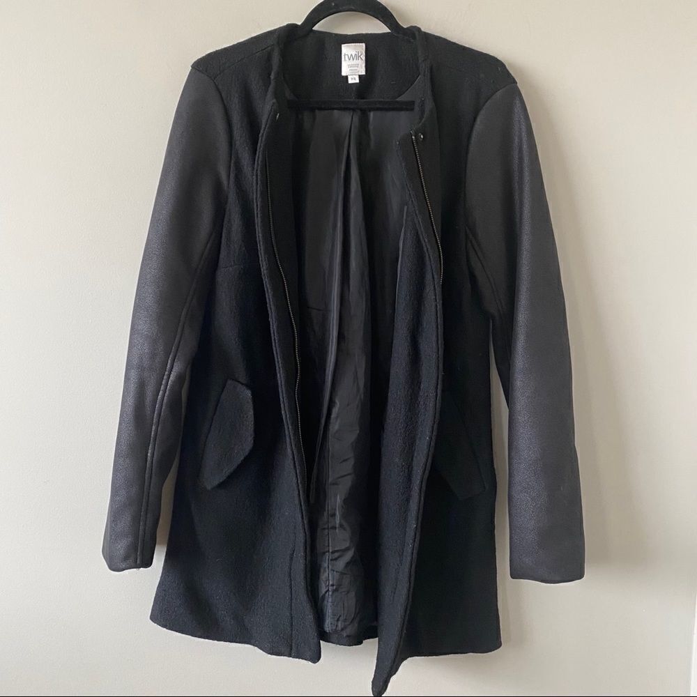Nwot- Twik-wool Blend Two Tone Suede Sleeve Coat - Picture 2 of 10